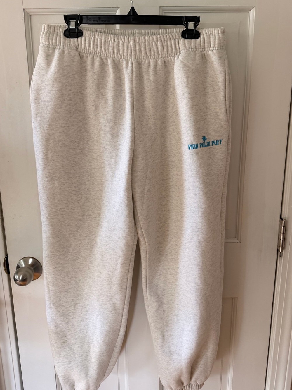Pink Palm Puff Puff Sweatpants Women’s L Regular Heathered White Joggers